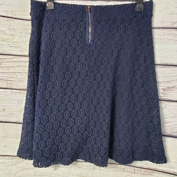 Alfani Women’s Navy Lace Skirt Size 12 Lined A-Line Floral Circle Crochet Midi C - Picture 3 of 7